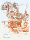 Original drawing of India Goa Calangute Baga landscape street