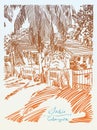 Original drawing of India Goa Calangute Baga landscape street