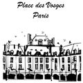 Original drawing of Place des Vosges in Paris