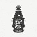 Original Dry Gin Abstract Vintage Hand Drawn Bottle. Retro Vector Card, Label, Poster or a Background. With Shabby