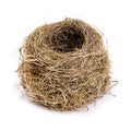 Original empty bird's nest close-up isolated on a white background. Royalty Free Stock Photo