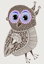 Original ethnic decorative owl ink hand drawing Royalty Free Stock Photo