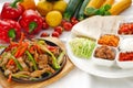 Original fajita sizzling hot on iron plate Royalty Free Stock Photo