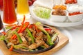 Original fajita sizzling hot on iron plate Royalty Free Stock Photo