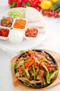 Original fajita sizzling hot on iron plate Royalty Free Stock Photo