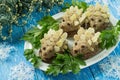 Original festive snack in form of funny hedgehogs