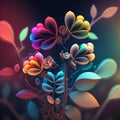 Original floral design with exotic flowers and tropic leaves. Colorful flowers on dark background