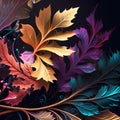 Original floral design with exotic flowers and tropic leaves. Colorful flowers on dark background