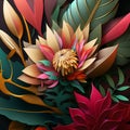 Original floral vibrant design with exotic flowers and tropic leaves