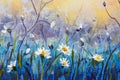 Oil painting of flowers,beautiful field flowers on canvas. Modern Impressionism.Impasto artwork.