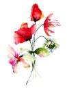 Original flowers watercolor illustration Royalty Free Stock Photo