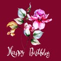 Original flowers watercolor illustration with title Happy Birthday Royalty Free Stock Photo