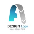 Original font alphabet. Letter A, corporate logo design, paper blue grey icon, origami