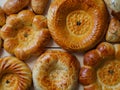 Original fresh uzbek bread on dark background