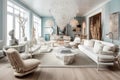 Original furniture and home decor. Interior design of modern living room. Created with generative AI