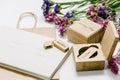 Beautiful white wedding photobook and Usb flash drive in Vintage Handmade wooden box. wedding concept