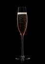 Original glass with pink rose champagne on black background Royalty Free Stock Photo