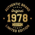 1978 Authentic brand. Apparel fashion design. Graphic design for t-shirt.