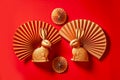 Original golden rabbit figurines with fan for Chinese New Year