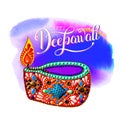 Original greeting card to deepavali festival with diya jewels pa