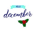 Original hand lettering Hello December and holly