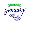 Original hand lettering Hello January and skates