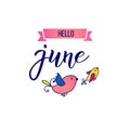 Original hand lettering Hello June and little birds
