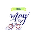Original hand lettering Hello May and bicycle
