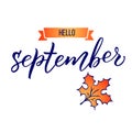 Original hand lettering Hello September and maple leaf