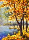Original handpainted Oil Painting autumn Tree on canvas - colorful orange tree painting - Modern impressionism art.