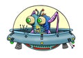 Original handrawn digital image of a wacky alien in a UFO