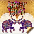 original Happy Holi design with elephant on floral indian background Royalty Free Stock Photo