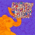 Original Happy Holi design with head elephants on floral indian Royalty Free Stock Photo