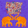 Original Happy Holi design with two elephants