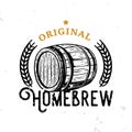 Original homebrew retro badge with wooden barrel.