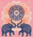 Original indian pattern with two elephants for invitation