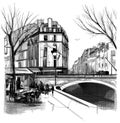 Original ink drawing of Pont Neuf in Paris