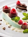 Fantastic treat: white and dark chocolate cannelloni with delicate mascarpone mousse and fresh raspberries