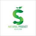 Original Letter S for logotype. Natural product with green tree leaf for logo world ecology. Flat Vector Illustration EPS10