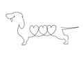 Original linear image of a Dachshund with hearts. Royalty Free Stock Photo