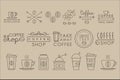 Original linear labels for coffee houses, cafe and shops. Tasty and hot beverage. Decorative vector elements for cup