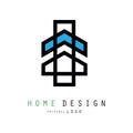 Original linear logo for house design company or business with abstract geometric shapes. Vector emblem for store with