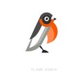 Original logo design of flame robin. Small passerine bird. Geometric flat vector element for environmental banner
