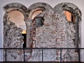Original medieval arches and a stone pillar inside the Hohensalzburg Fortress, Salzburg