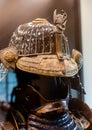 Original medieval japanese samurai armor yoroi in the museum. Samurai helmet.r