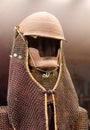 Original medieval japanese samurai armor yoroi in the museum.  Samurai helmet Royalty Free Stock Photo