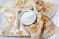 Original mexican quesadilla with chicken and vegetables Royalty Free Stock Photo