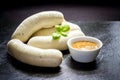 Original Munich white sausage with sweet mustard Royalty Free Stock Photo