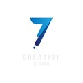 Original number 7 in blue colour for logotype. Vector sign logo design template. Flat illustration EPS10
