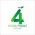 Original number 4 for logotype. Natural product with green tree leaf for logo world ecology. Flat Vector Illustration EPS10